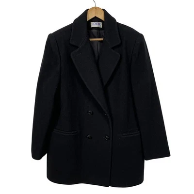 Antigo JG Gancho Peacoat Feminino Grande Preto 100% Lã União Fabricado nos EUA - Imagem 1 de 4
