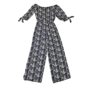 Tyche Off Shoulder Split Self Tie Quarter Sleeves Elastic Waist Pockets Jumpsuit - Picture 1 of 6