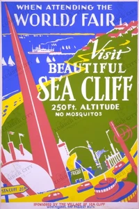 Póster de viaje Sea Cliff NY Feria Mundial 1939 WPA arte de pared Long Island - Imagen 1 de 2