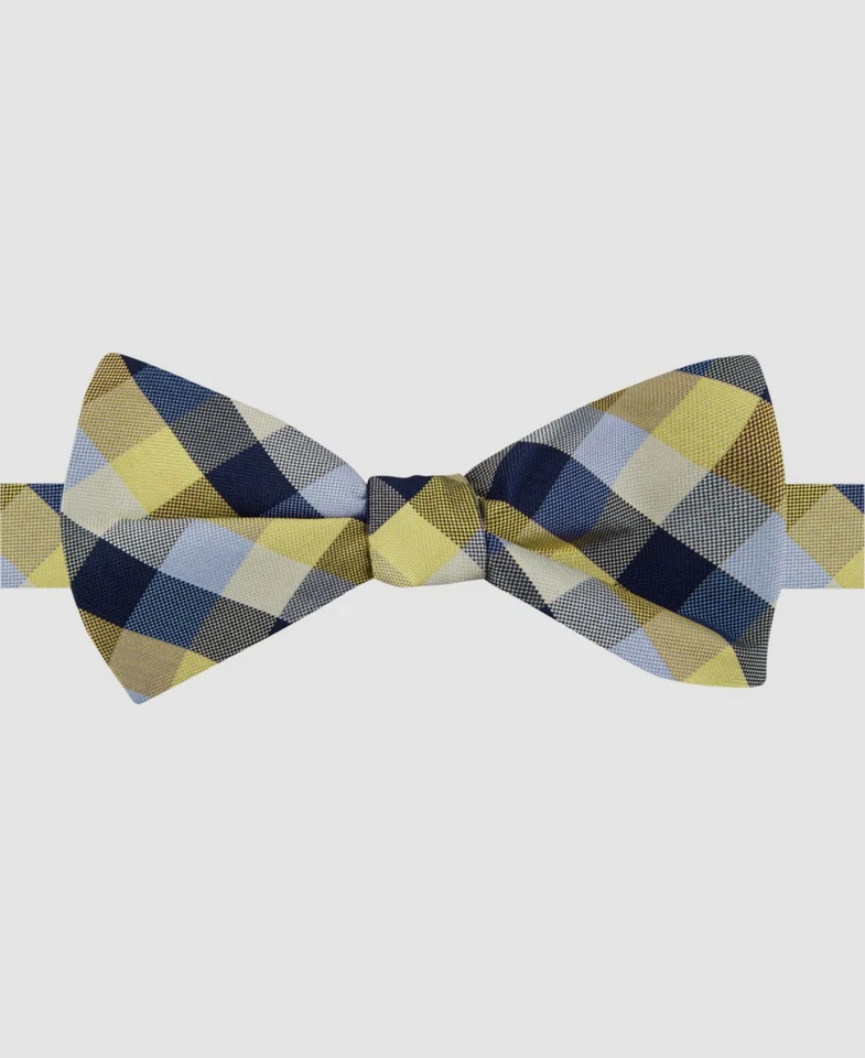 Tommy Hilfiger Mens Yellow Blue Buffalo Tartan Self-Tie Formal Bow Tie - Image 1 of 1