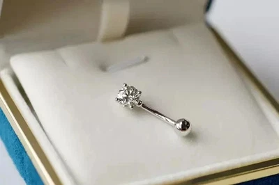 Anillo ombligo moissanita real corte redondo de 1,50 quilates chapado en oro blanco de 14 quilates Foto 1 de 3