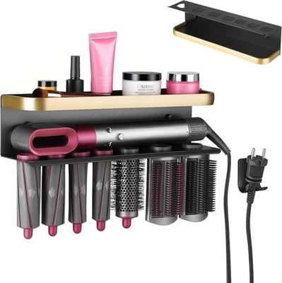 Rodison Föhnhalter Wandhalterung für Dyson Airwrap Aluminium Schwarz/Gold