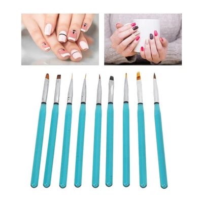 Juego de 9 brochas para arte en uñas de nailon para diseño de uñas con azul transparente Foto 1 de 4