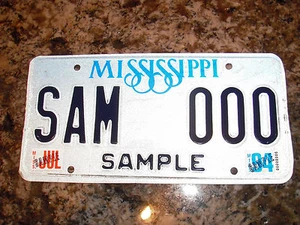MATRÍCULA DE MUESTRA MISSISSIPPI SAM 000 - Imagen 1 de 1