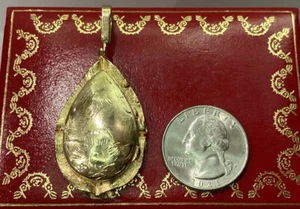 Large Vintage 14k Yellow Gold Etched Diamond Cut Locket Charm Necklace Pendant - Picture 1 of 10