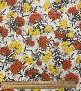 VINTAGE YELLOW AND ORANGE FLORAL ON WHITE 100% COTTON FABRIC 3.5 YARDS - Picture 1 of 1
