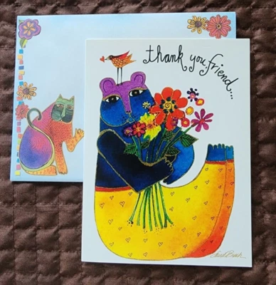 Laurel Burch, "Friend Bear (1) Leanin Tree Thank You Card, New With (1) Envelope - Image 1 of 4