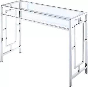 Convenience Concepts Town Square Desk With Shelf in Clear Glass and Chrome Frame - Picture 1 of 4