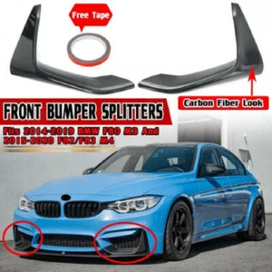 Carbon Fiber For 2015-2019 BMW F80 M3 F82 F83 M4 Front Bumper Lip Splitters Pair - Picture 1 of 8