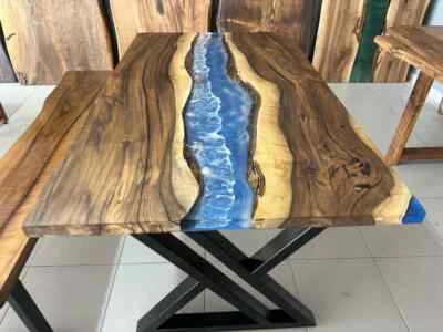 Ocean Epoxy Dining Table, Live Edge Counter Top, Outdoor Furniture Table Decor - Image 1 of 4