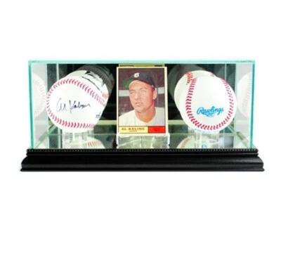 Baseball and Card Display Case UV Protected Glass & Real Wood Black Base MLB Cas - Image 1 of 3