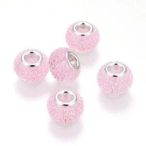 20 pcs Rondelle Pearl Pink Resin Rhinestone European Large Hole Beads 14x10mm - Picture 1 of 2