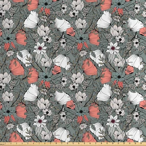Garten-Kunst Satin Stoff als Meterware Rustikale Blumen-Muster - Bild 1 von 11
