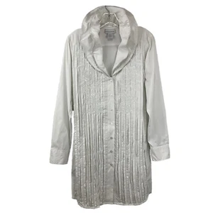Soft Surroundings Blouse White Double Wired Collar Pleats Embroidery Buttons S - Picture 1 of 11