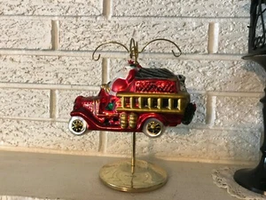 Mercury Glass Wreathed Fire Truck Fun Santa and Dalmatian dog Christmas Ornament - Picture 1 of 6