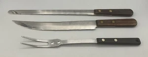 Vtg Ekco Edge/Forge Carving/Meat Knife Set w/Fork Stainless Serrated Wood Handle - Picture 1 of 20