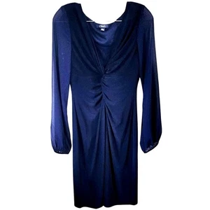 Chaps royalblau geraffte Vorderseite halbtransparente Ärmel V-Ausschnitt Midikleid Gr 6 - Bild 1 von 5