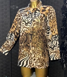 artacapea black animal print semi sheer blouse tunic top evening size 16 - Picture 1 of 8