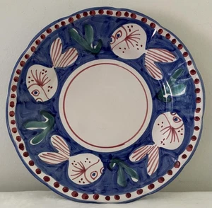 Mint Vietri Solimene Campagna Blue + Red Fish 8" Salad Dessert Side Plate - Picture 1 of 2