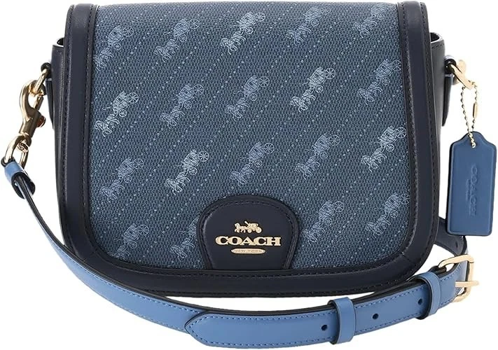 Coach Women's Saddle Bag with Horse and Carriage Dot Print - Gold/Cream (C4059)
