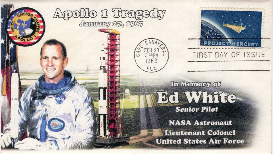 A0-1193-7, 1962, Friendship 7, Apollo 1 Memorial,  FDC, SC 1193, Tragedy, Ed Whi - Image 1 of 1