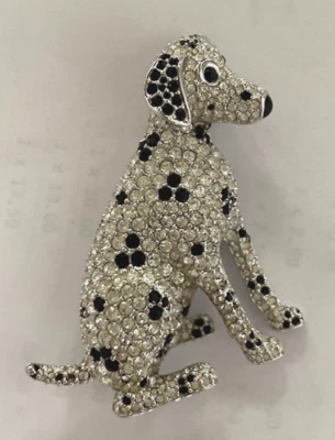 Broche prendedor de cristal SWAROVSKI negro tono plata Dalmation perro grande usado Foto 1 de 4