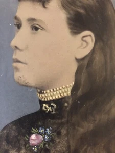 Antique Full Plate Tintype Hand Painted & Tinted Victorian Woman Forget Me Nots - Picture 1 of 6