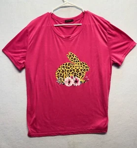 Pink Graphic T-Shirt With Leopard Print Bunny & Floral Design SeeYou Shy 4XL - Picture 1 of 9