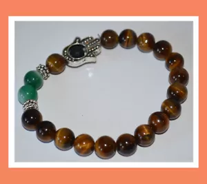 Tigerauge grün Hakik Achat Heilung Schutz spiritueller Edelstein Hamsa Armband - Bild 1 von 4