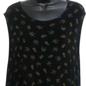 Cold Water Creek Dress 3X Black Pineapple Palm Tree Repeat All Over Print Travel - Picture 1 of 9