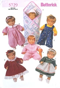 Patrón de ropa para muñeca bebé Butterick 5729 talla 14"/15", 17"/18" SIN CORTAR - Imagen 1 de 2