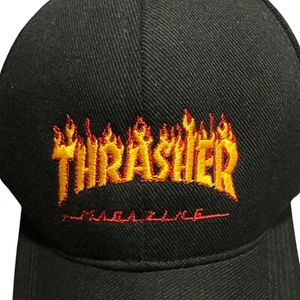 Thrasher Flame Logo Hat Black Baseball Cap Adjustable Strap Back - Picture 1 of 7