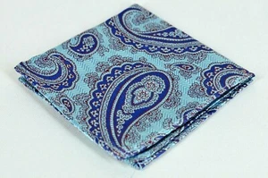 Lord R Colton Masterworks Florina Aqua Blue & Red Silk Pocket Square - $75 New - Picture 1 of 3