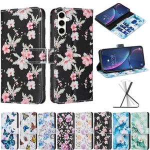 Rose Butterfly Leather Wallet Phone Case for Samsung Galaxy S25 S24 S23 S22 S21 - Picture 1 of 13