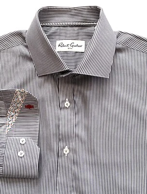 Camisa Robert Graham Para Hombre Grande Puño Abatible Geométrica Gris Rayas Foto 1 de 4
