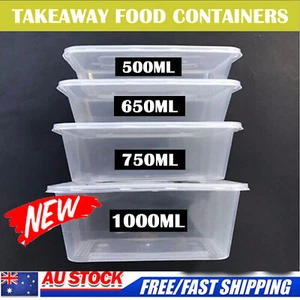 TAKE AWAY CONTAINERS &LIDS RECTANGULAR PLASTIC FOOD CONTAINER 500/650/750/1000ML - Picture 1 of 22