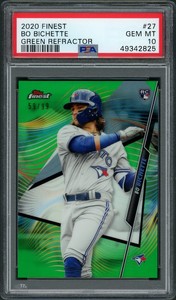 2020 Topps Finest Bo Bichette Green Refractor #/99 Card #27 PSA 10