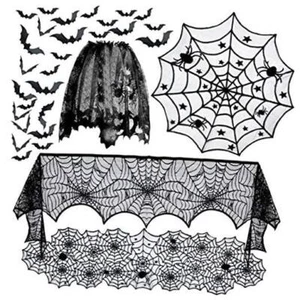 5pack Halloween Decorations Tablecloth Runner Black Lace Round Spider Cobweb - Picture 1 of 8