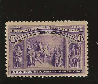 US Scott #235 mint never hinged 6c Purple Columbian Exposition 1893 og f/vf soun - Image 1 of 2
