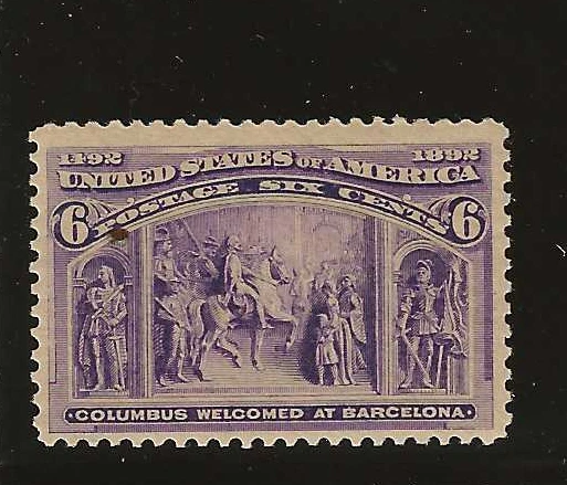 US Scott #235 mint never hinged 6c Purple Columbian Exposition 1893 og f/vf soun - Image 1 of 2
