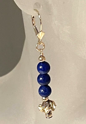 LAPIS &14K FILIGREE BEAD DANGLE EARRINGS W/LEVERBACK TOPS - 14K YELLOW GOLD - Image 1 of 4