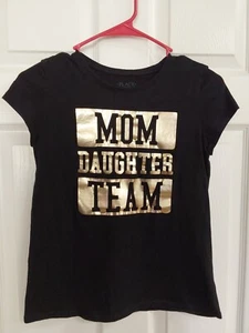 Place Girls Black S/S Graphic T-Shirt W/"Mom Daughter Team" Gold Size XL (14) - Picture 1 of 4