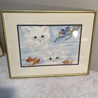 Kitten Crouch Goldfish Framed Watercolor Painting Art Signed Og Jane Stephens