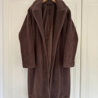 Chocolate Brown Faux Fur Long Oversized Trench Coat Jacket Size 6 PLT - Image 1 of 4