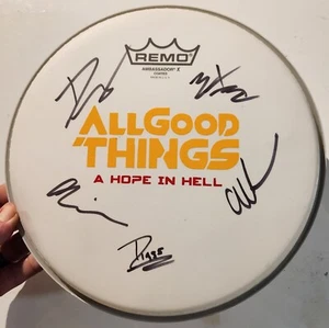 ¡Raro! Cabezal de batería ALL GOOD THINGS firmado autografiado por todos! - Imagen 1 de 1