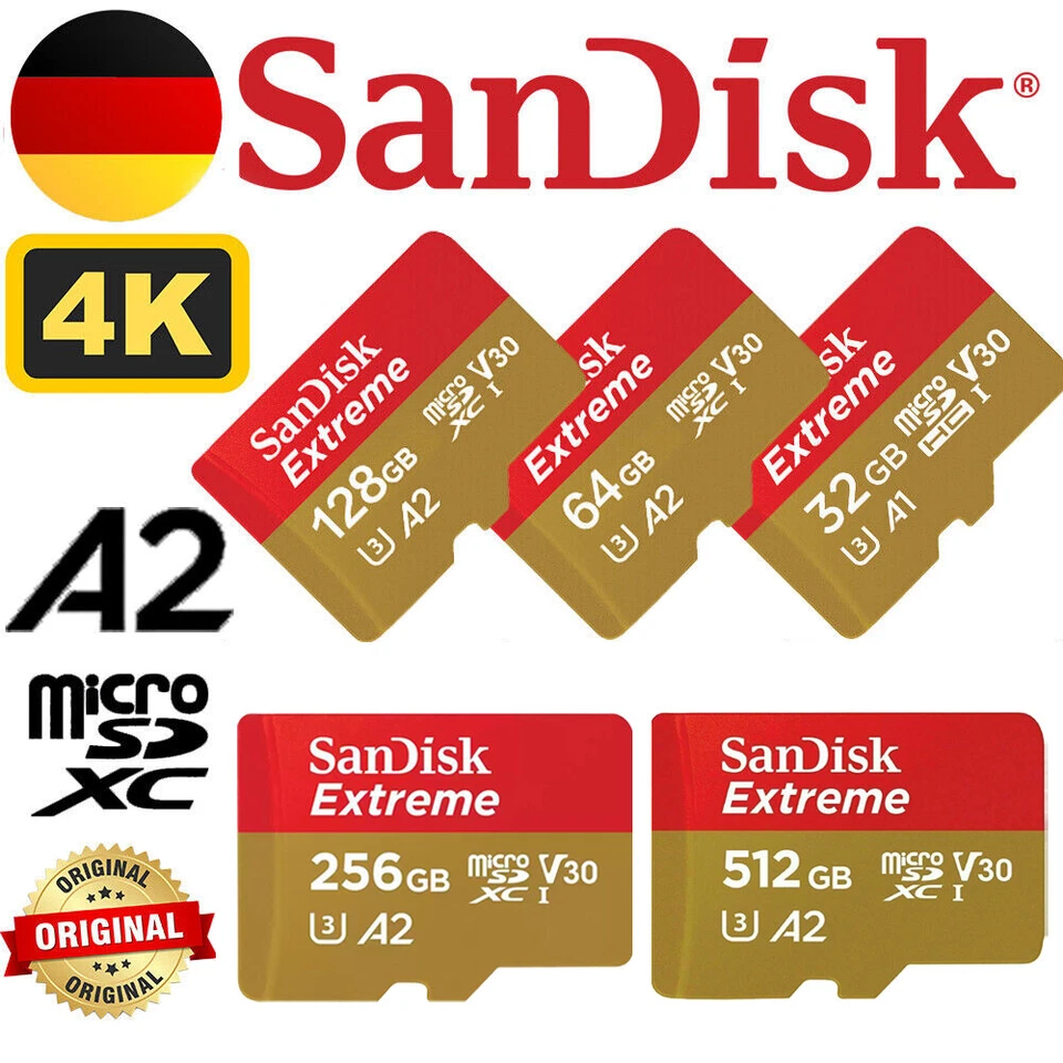 SanDisk Extreme Pro 4K microSD Speicherkarte U3 32GB 64GB 128GB 256GB im OVP