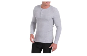 Fruit Of The Loom Men's Thermal Henley Top Szs. M, L, XL Grey Heather, Black - Picture 1 of 5