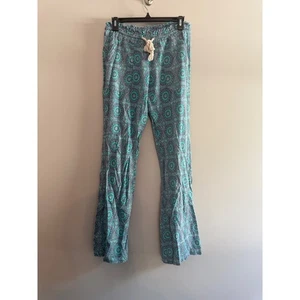 Roxy Bohemian Pants Teal Blue Drawstring Waist Casual Comfy S - Picture 1 of 8