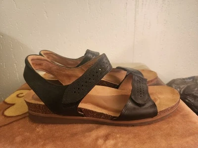 Женские босоножки Cobb Hill May Wave размер 12 черные кожаные с ремешком на лодыжке на танкетке No44 - Изображение 1 из 4