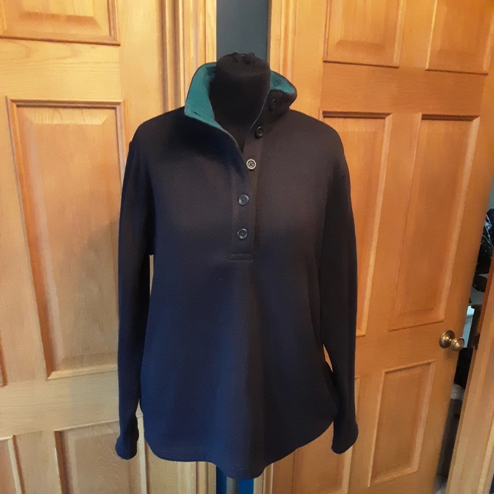 Lands End Navy Button Neck Fleecy Lined Jumper XL Ladies - Image 1 of 4